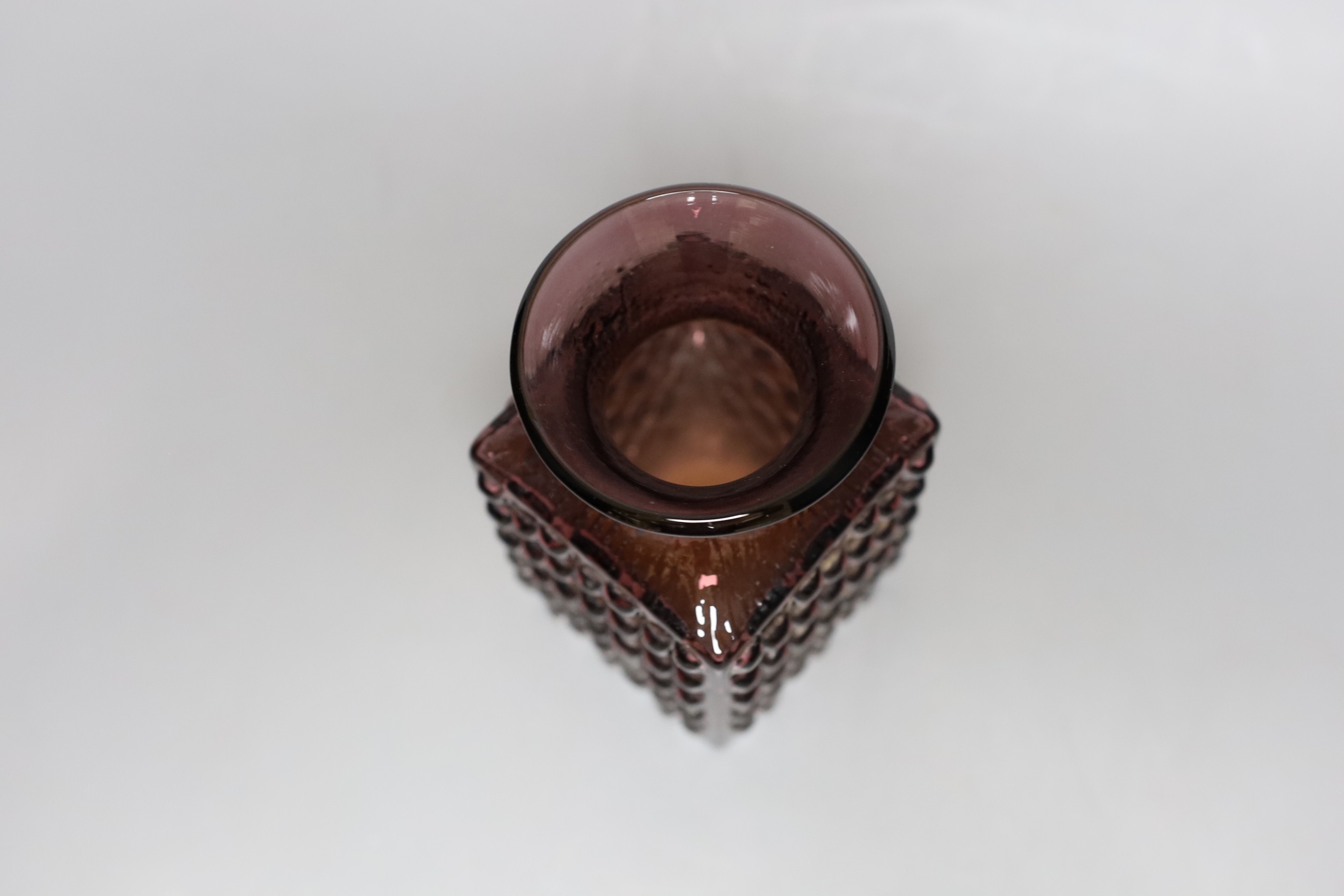 A Whitefriars 'Chess' glass vase, designed by Geoffrey Baxter, dark glass, 15cm tall